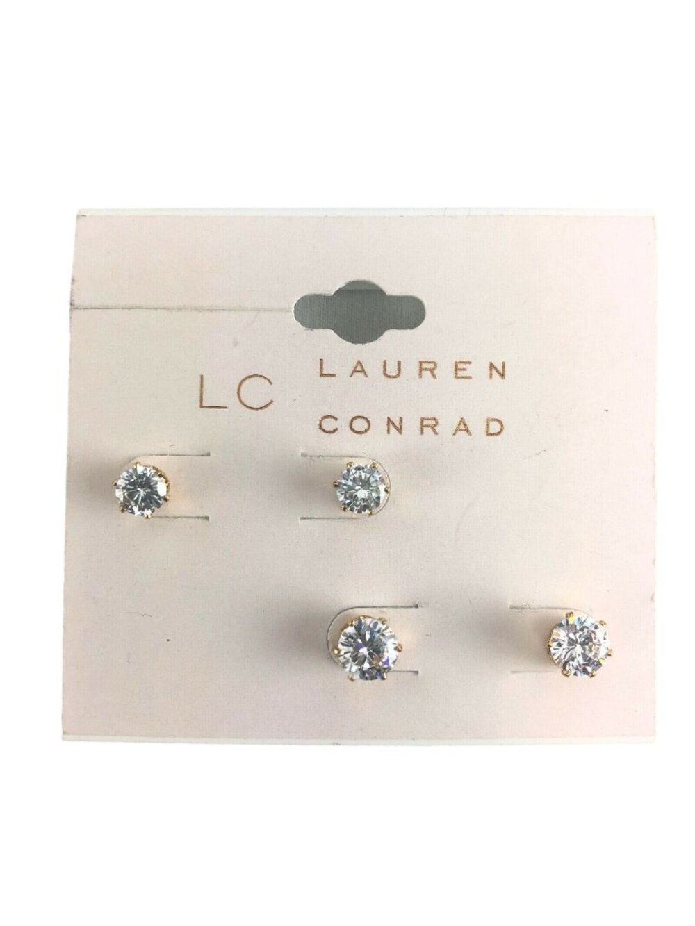LC Lauren Conrad 2 Pairs Earrings Gold-Tone 3/16" & 1/4" Rhinestones Studs